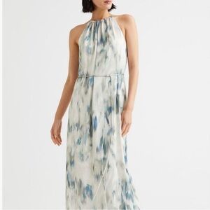 NWOT H&M Elegant Blue & White Halter Neck Lined Maxi Dress Size M